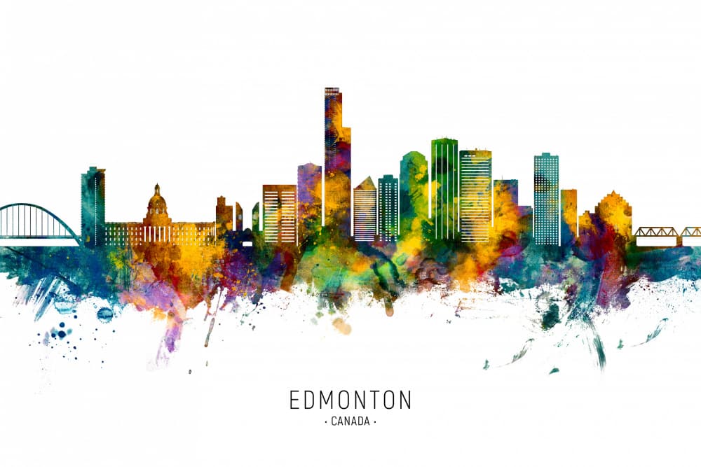 Colorful Edmonton Skyline by Michael Tompsett — canvas wall art