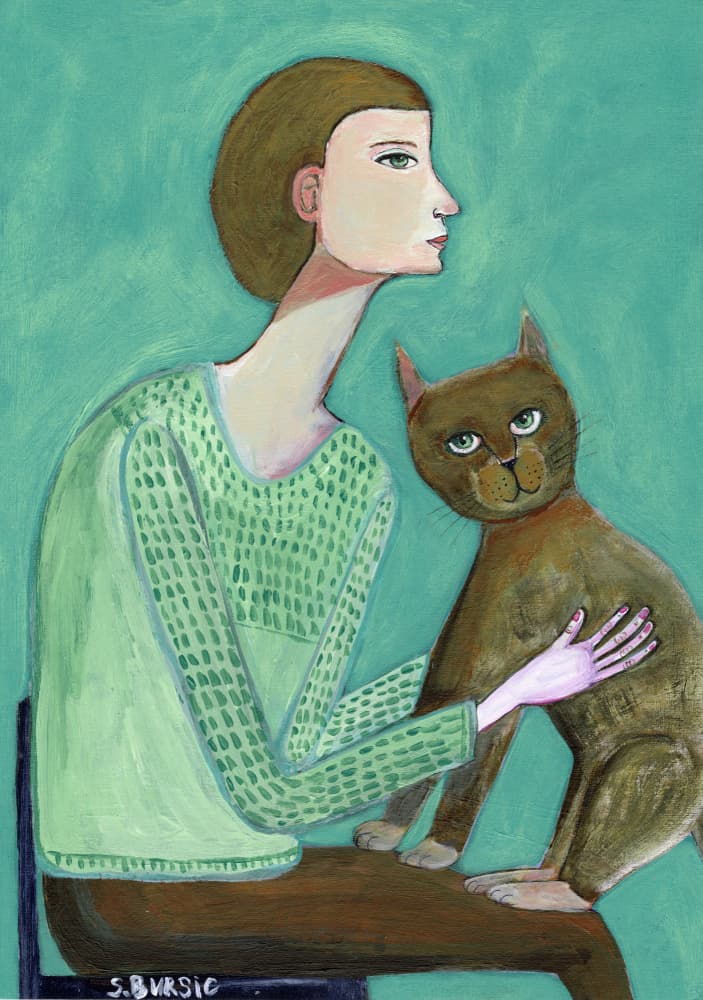 Serene Woman and Cat by Sharyn Bursic — canvas wall art