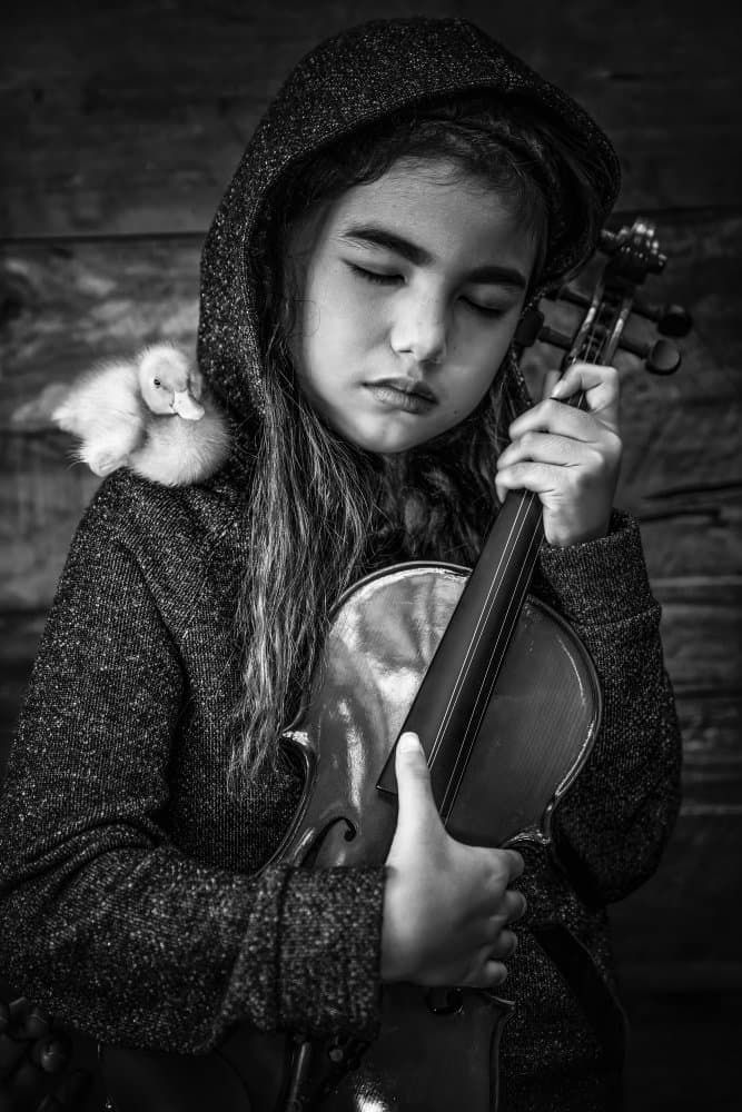 Dreamy Girl Violin Duckling by Mieke Suharini — canvas wall art
