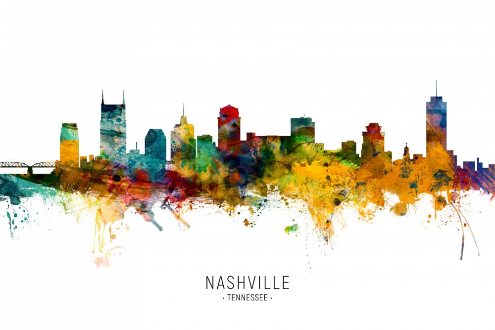 Colorful Nashville Skyline by Michael Tompsett — canvas wall art