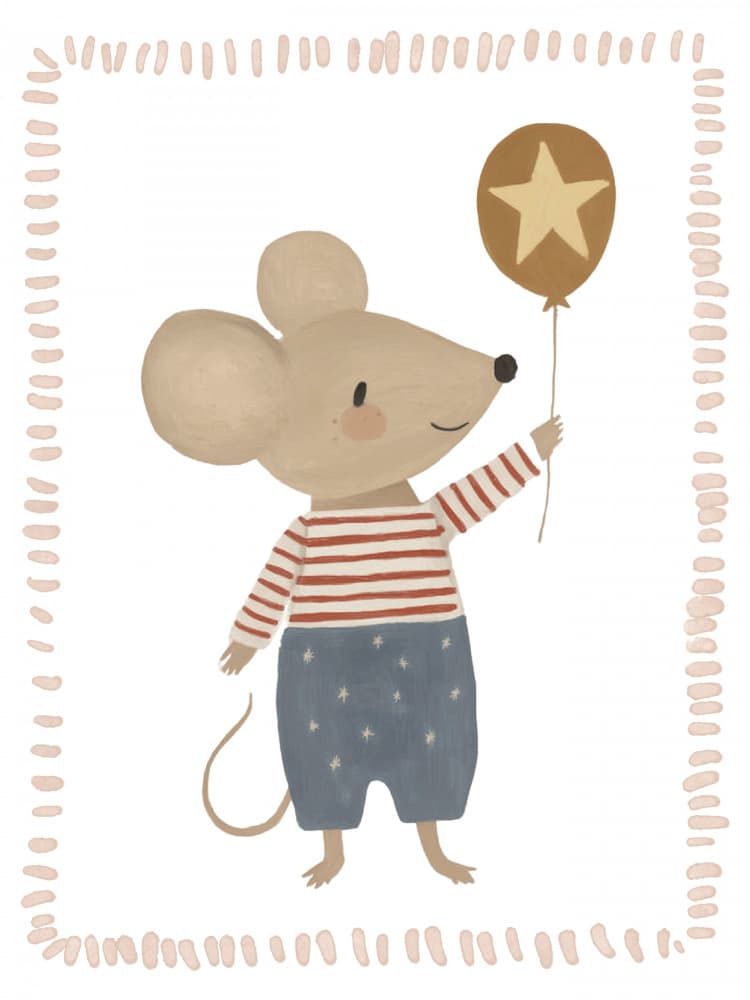 Cute Mouse with Star Balloon by Mathieu jeuf — canvas wall art