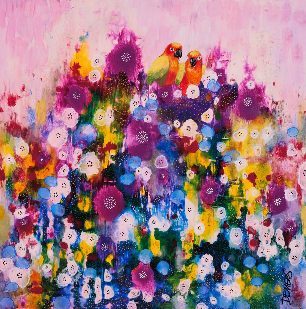 Vibrant Floral Parrots by Sylvie Demers — canvas wall art