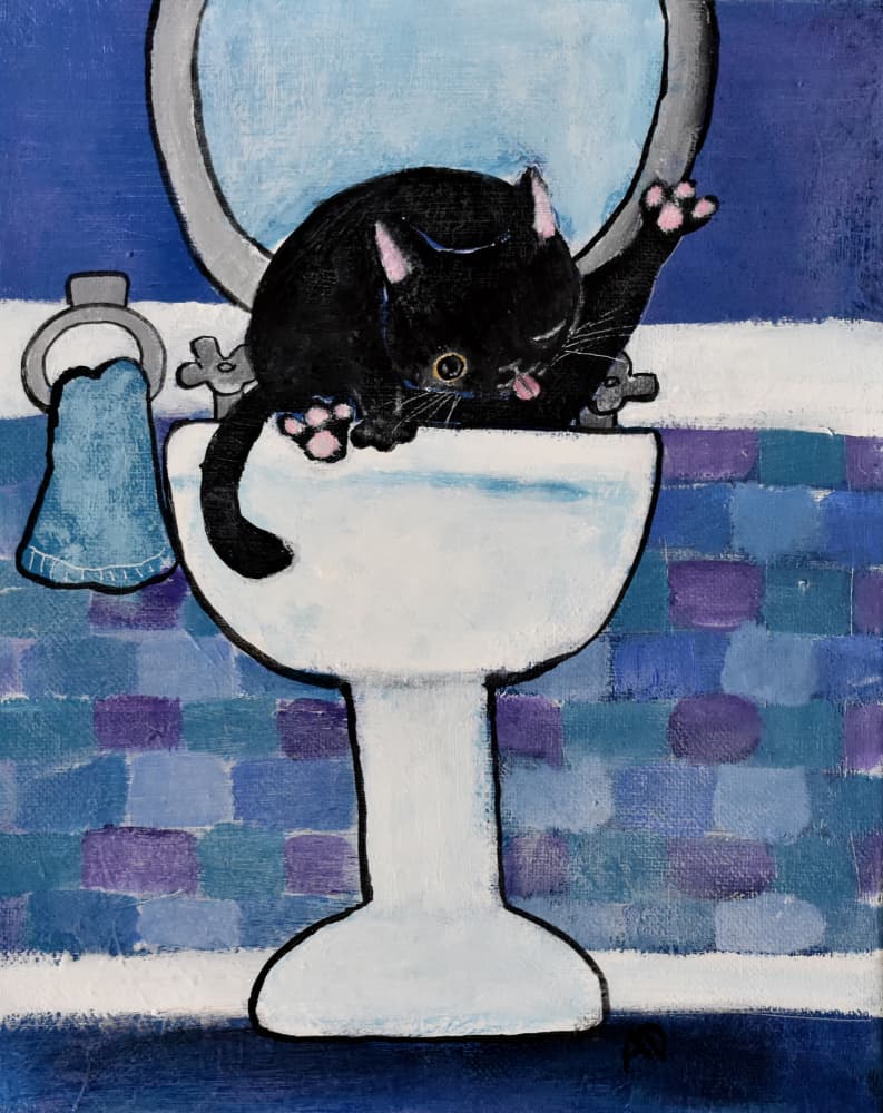 Black Cat In Sink by Andrea Doss — canvas wall art