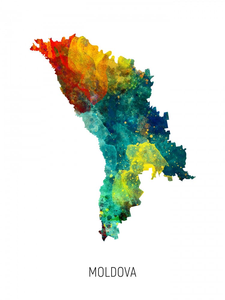 Moldova Watercolor Map by Michael Tompsett — canvas wall art