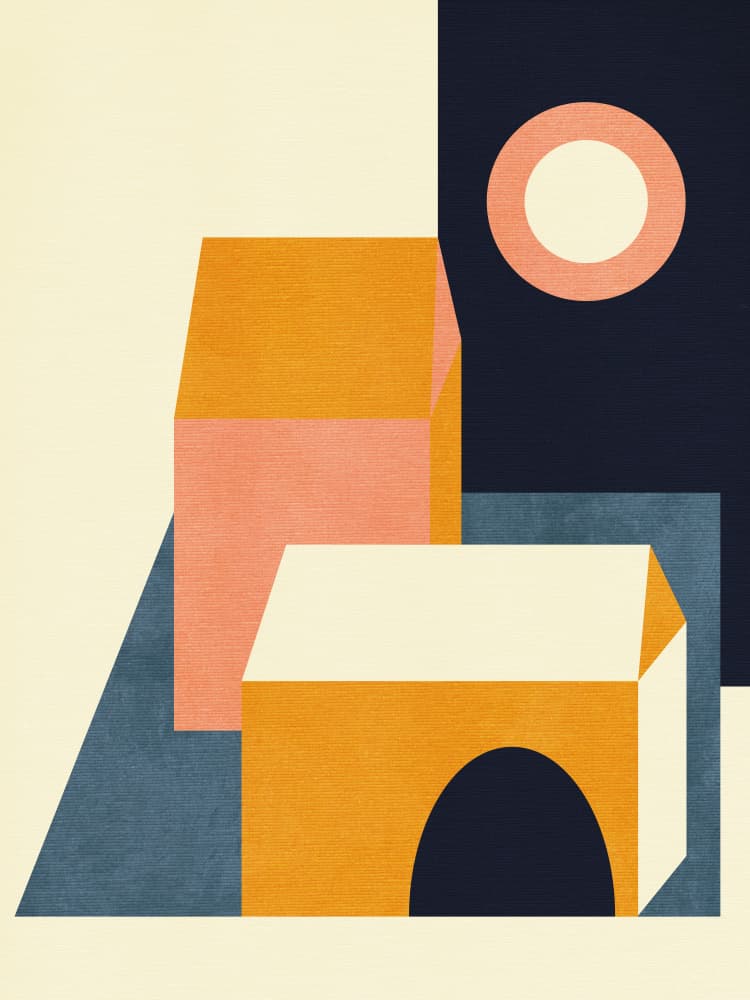 Rainbow Plus Shapes  Blue Mustard11 by Ana Rut Bre — canvas wall art