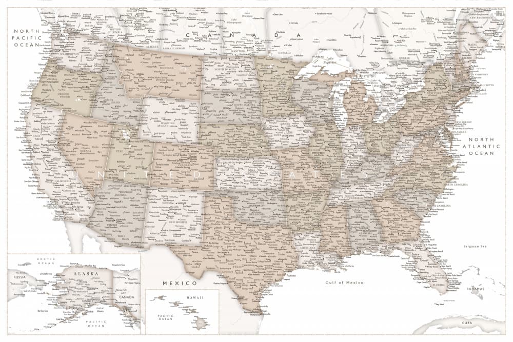 Vintage United States Map by Rosana Laiz Blursbyai — canvas wall art