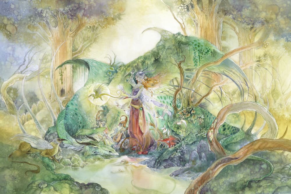 Fairy and Forest Dragon by Stephanie Law — canvas wall art