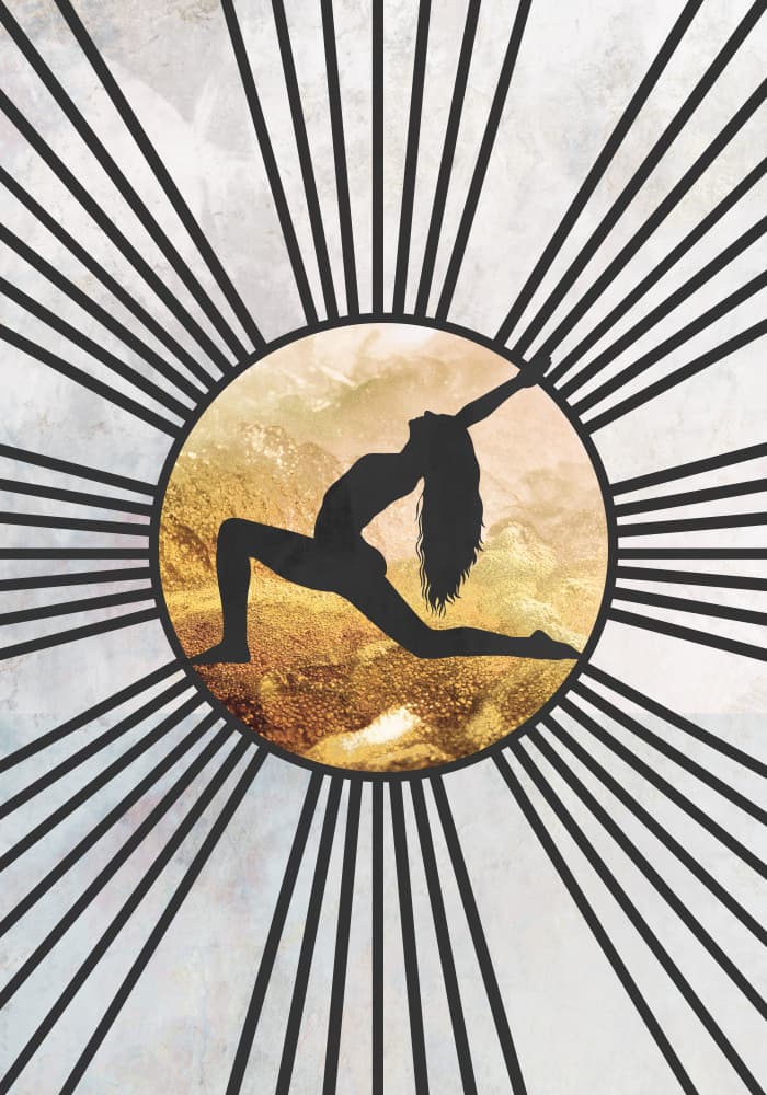 Golden Sun Yoga by Sarah Manovski — canvas wall art