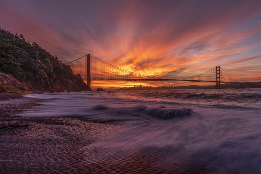 Golden Gate Beach Sunset by Youqin Cao — canvas wall art