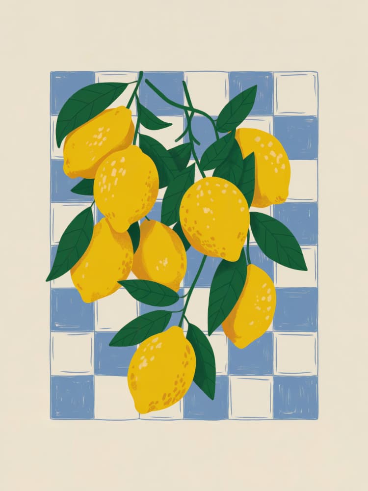 Fresh Lemons Blue Checkered