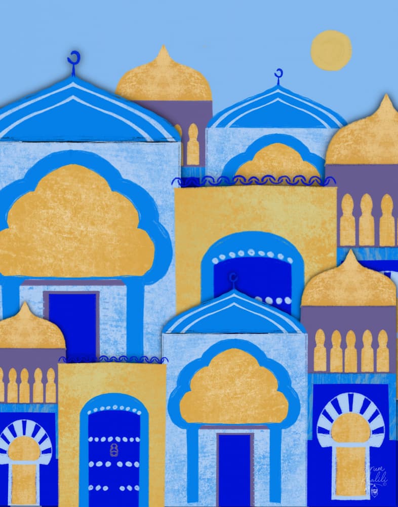 Moroccan Gold Blue City by Erum Khalili — canvas wall art