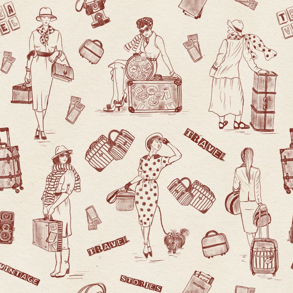 Vintage Travel Fashion by Olena Kovalova — canvas wall art