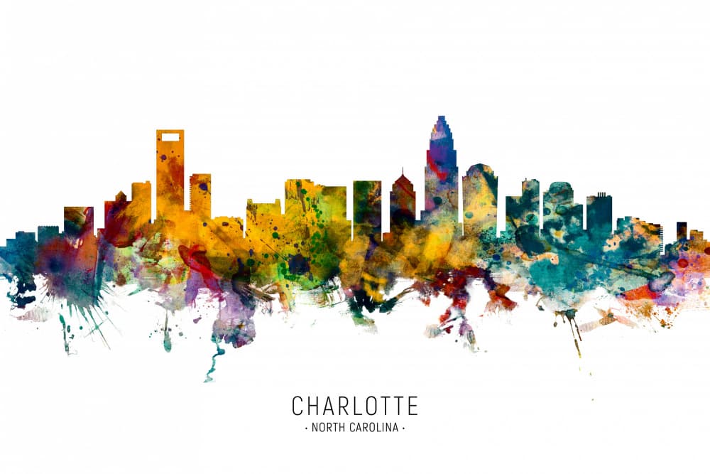 Charlotte Watercolor Skyline by Michael Tompsett — canvas wall art