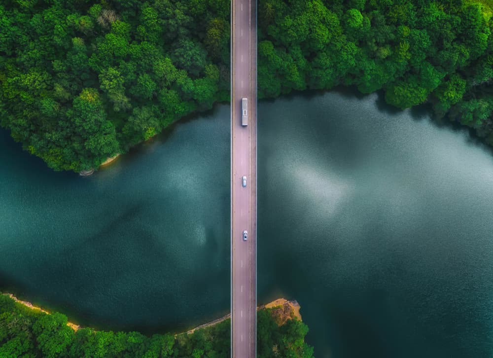 Aerial Forest River Bridge by Guy Krier — canvas wall art