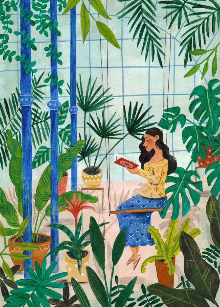Reading in the plant greenhouse by Caroline Bonne Müller — canvas wall art