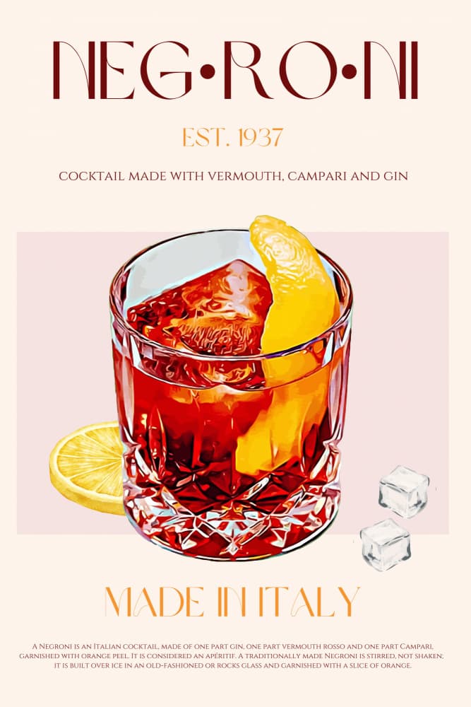 Negroni Cocktail Classic by Nazma Khokhar — canvas wall art