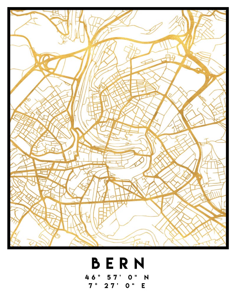 Golden Bern City Map by Emiliano Deificus — canvas wall art