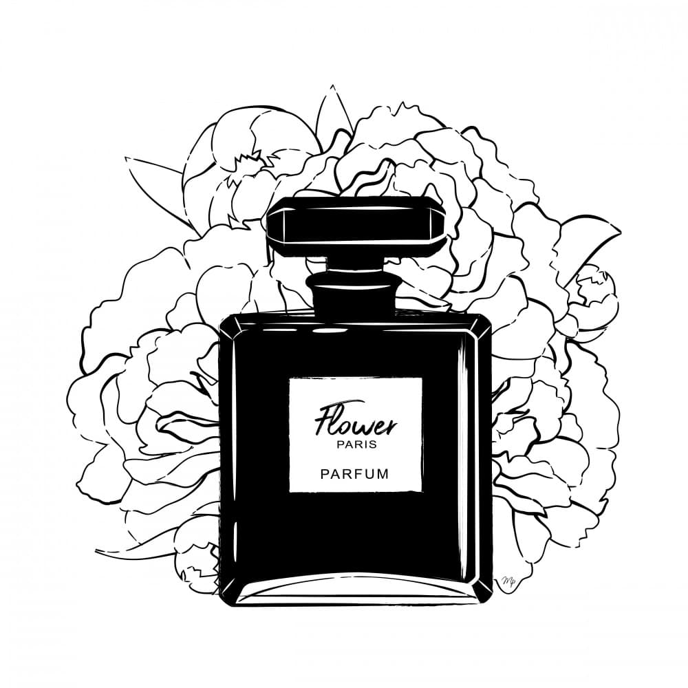 Black Perfume Bottle Flowers by Martina — canvas wall art