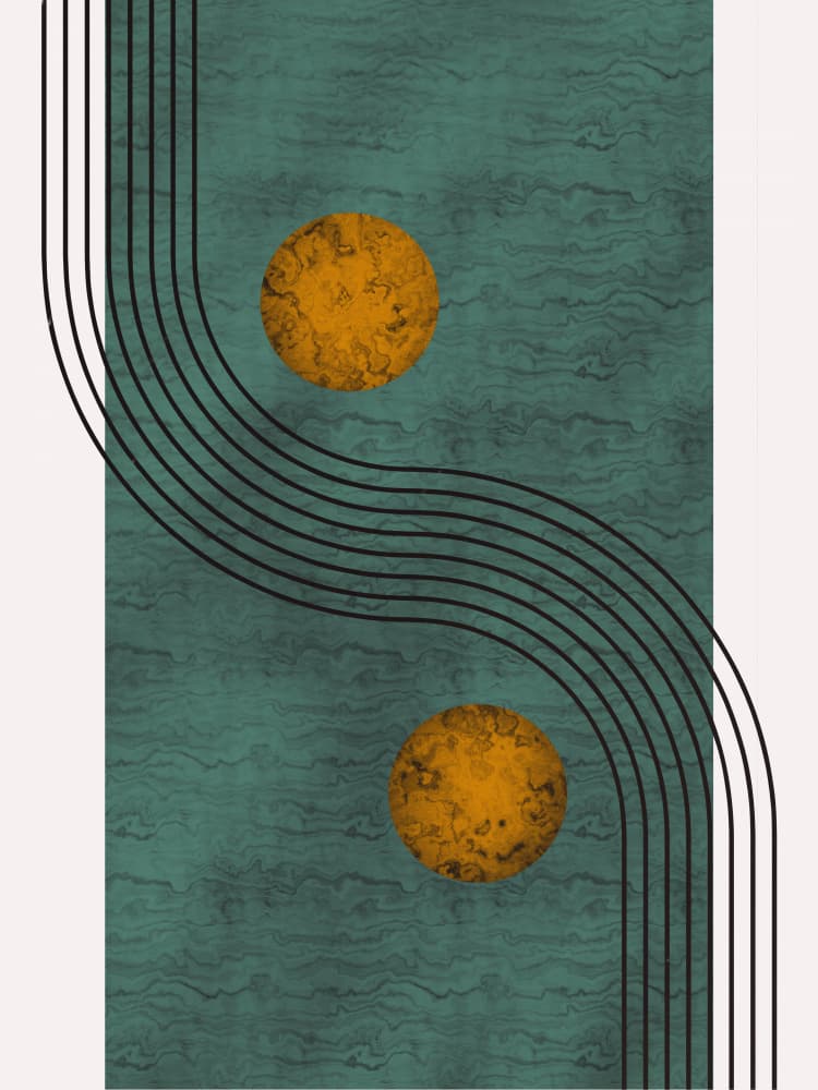 Curved Lines Golden Circles by Little Dean — canvas wall art