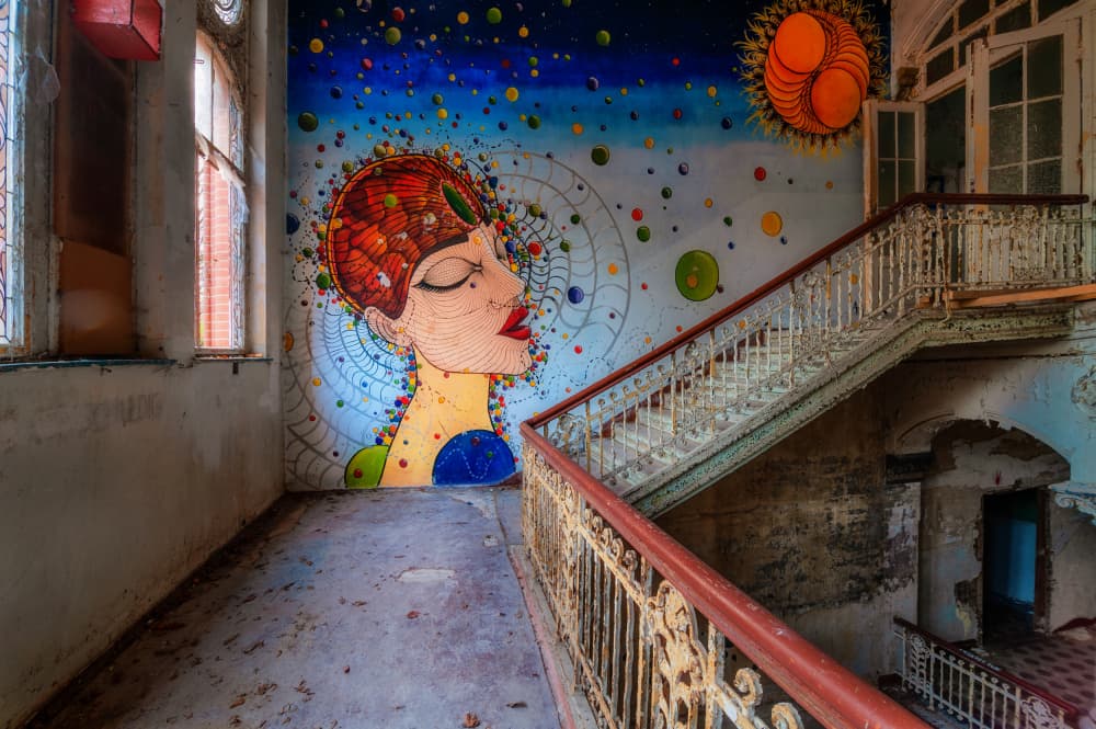 Vibrant Woman Mural Staircase by Hans Günther — canvas wall art