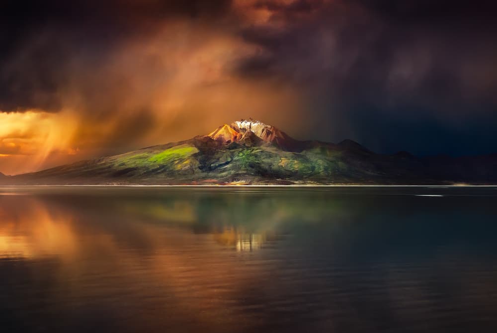 Dramatic Mountain Lake Reflection by Hernan Calderon Velasco — canvas wall art