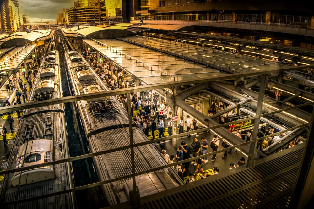 Bustling City Train Station by Martin Wong — canvas wall art
