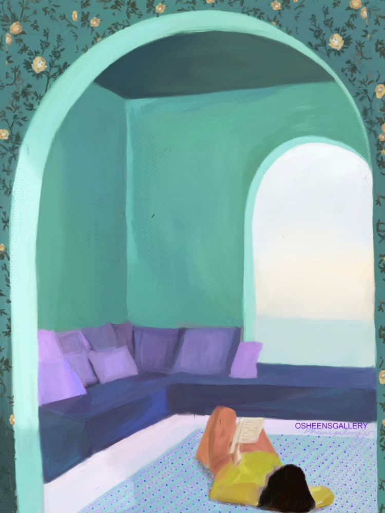Peaceful Reading Nook by Osheensgallery — canvas wall art