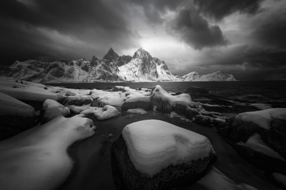 Frozen Mountain Coast by Ruiqing P. — canvas wall art