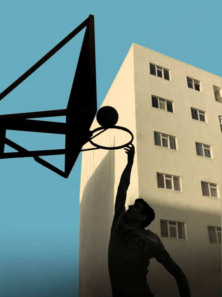 Dunking Against City Sky by Sajad Aslani — canvas wall art