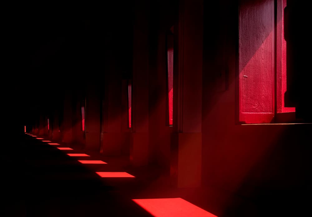 Red Hallway Light by Ekkachai Khemkum — canvas wall art