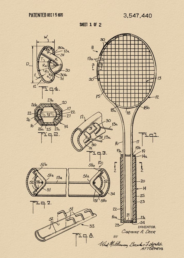 Vintage Tennis Racket Patent by Andreas Magnusson — canvas wall art