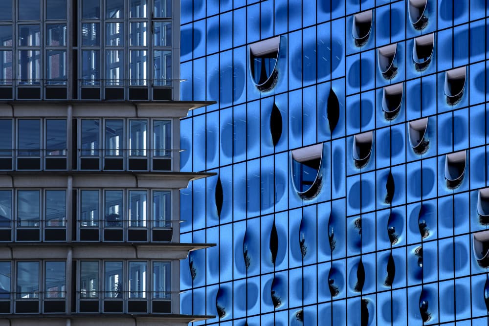 Blue Glass Architecture by Michael Eßig — canvas wall art
