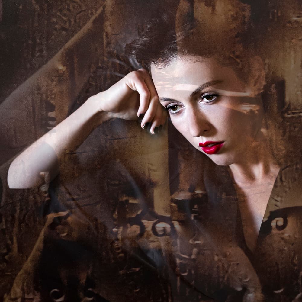 Pensive Woman Layers by Thierry Lagandré (Transgressed Light) — canvas wall art
