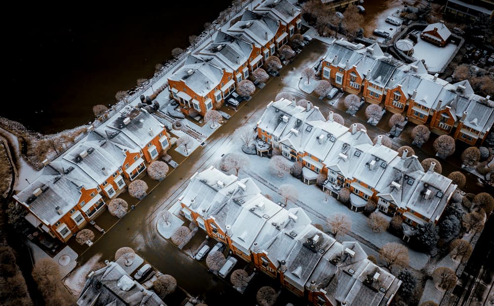 Snowy Rooftops Aerial by Wei (David) Dai — canvas wall art