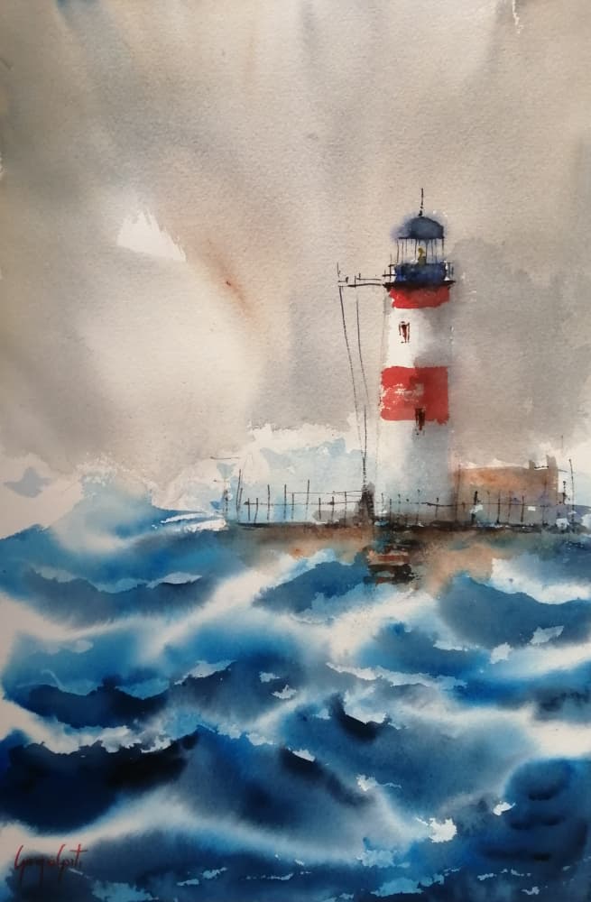 Stormy Lighthouse Ocean by Giorgio Gosti — canvas wall art