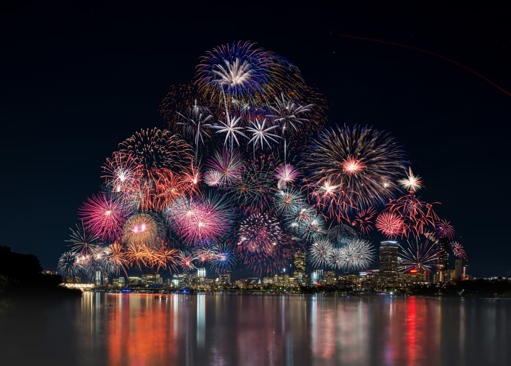 Spectacular City Fireworks by Ti Wang — canvas wall art