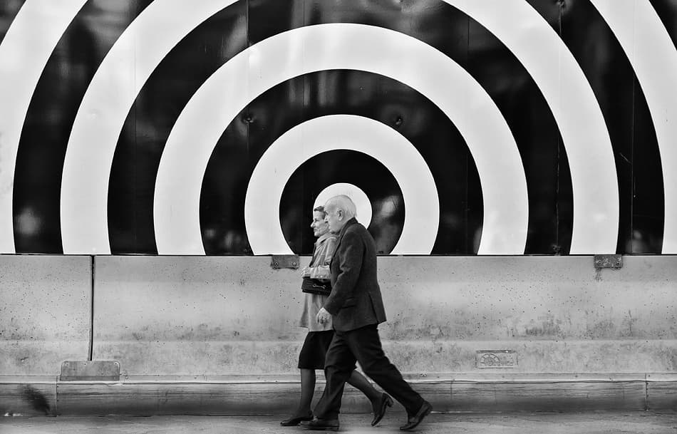 Senior Couple Geometric Walk by Mario Mencacci — canvas wall art