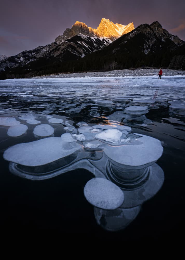 Ice Bubbles Golden Peaks by Jie Cheng — canvas wall art