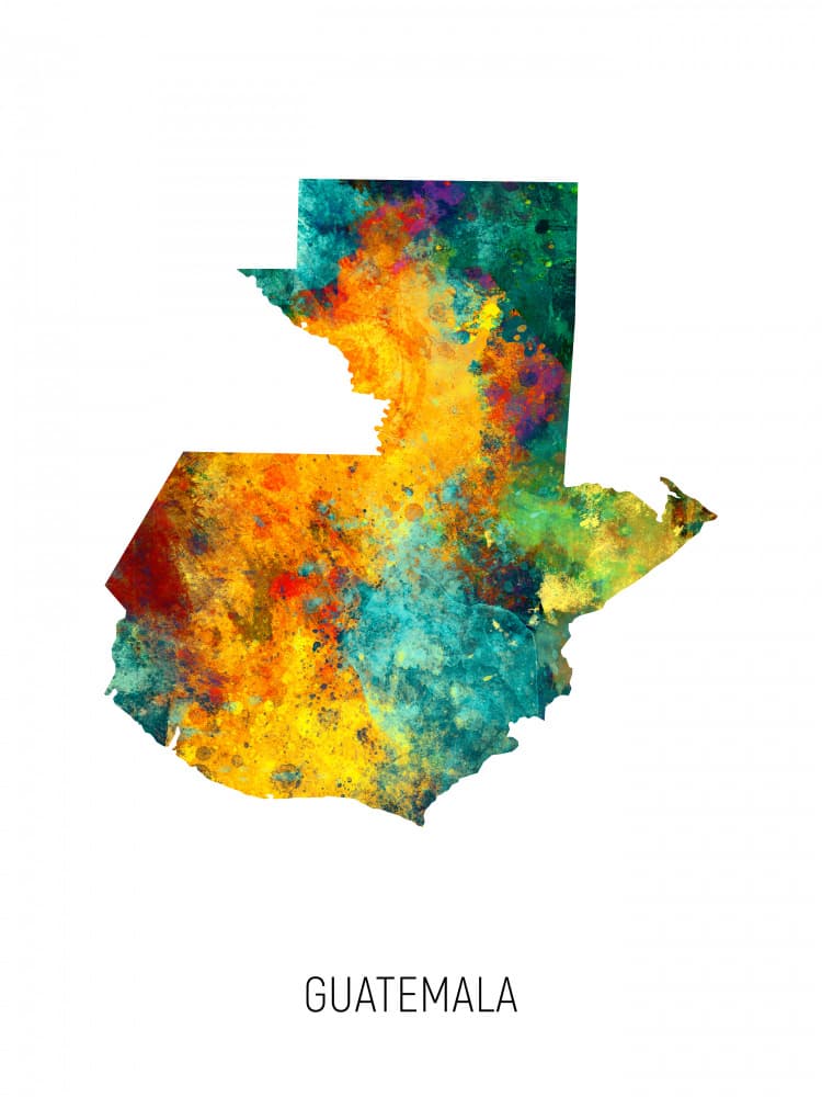 Colorful Guatemala Map by Michael Tompsett — canvas wall art