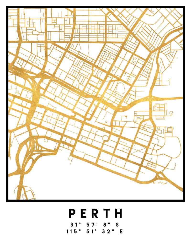 Golden Perth City Map by Emiliano Deificus — canvas wall art