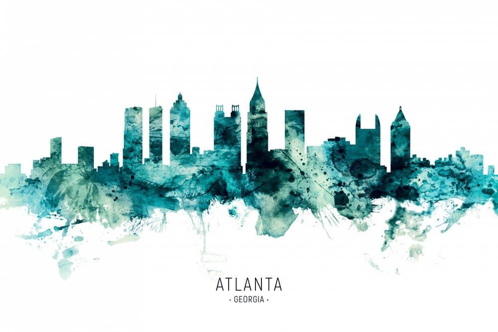 Atlanta Watercolor Skyline by Michael Tompsett — canvas wall art