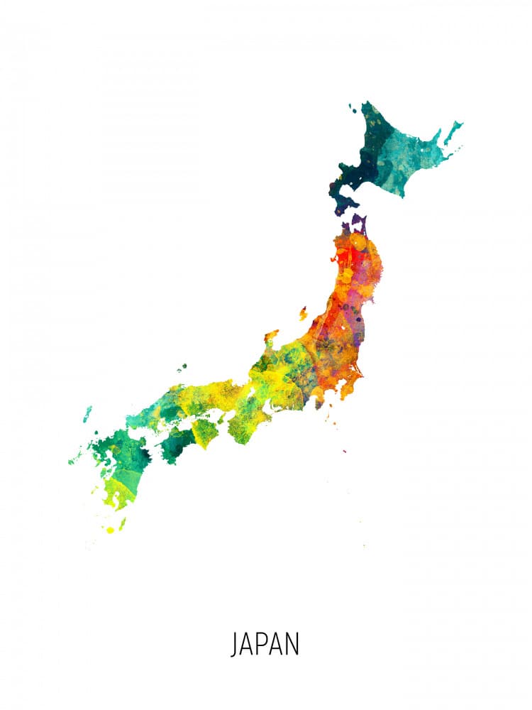 Colorful Japan Map by Michael Tompsett — canvas wall art