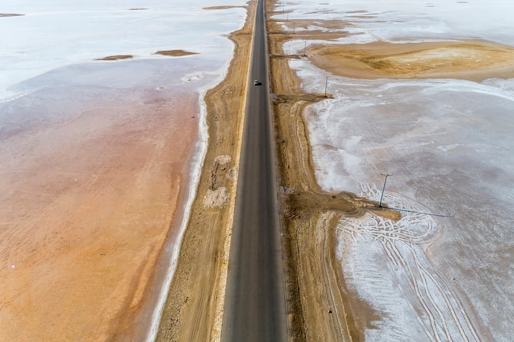 Aerial Salt Flat Road by Haitham AL Farsi — canvas wall art