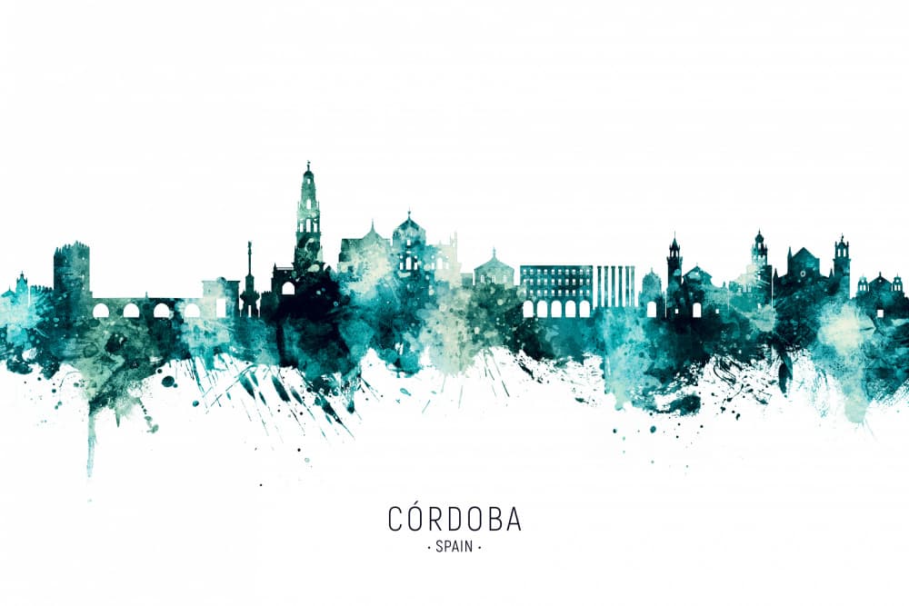 Cordoba Watercolor Skyline by Michael Tompsett — canvas wall art