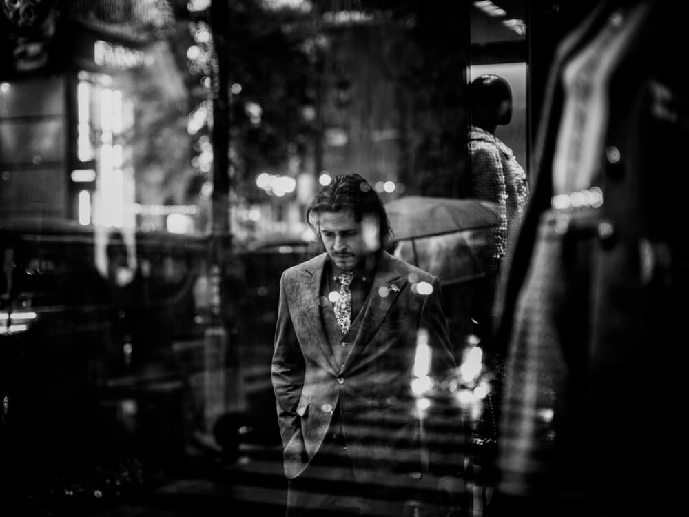 Man In Urban Reflection by Yuzo Fujii — canvas wall art