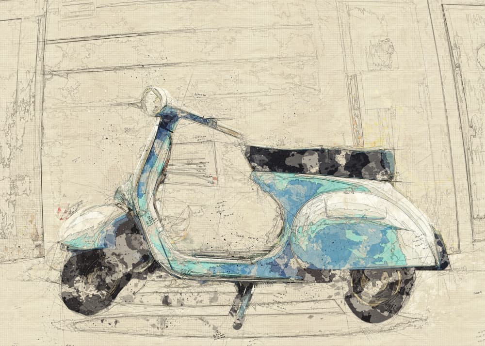 Blue Vintage Scooter by Lembayung senja studio [Vintage Poster] — canvas wall art
