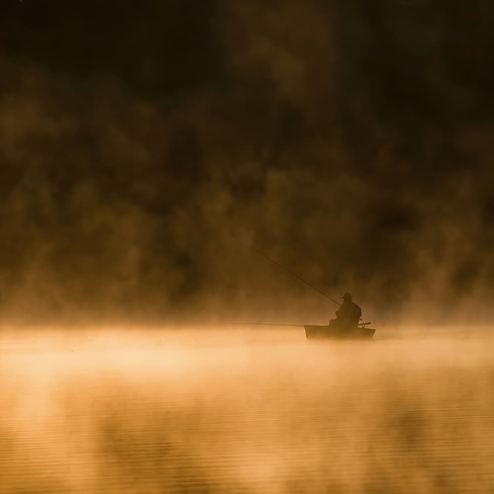 Misty Morning Fisherman by Piotr Wrobel — canvas wall art