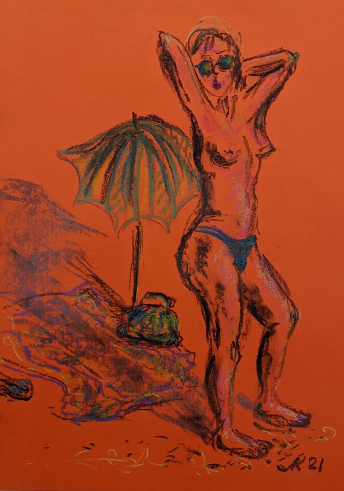 Woman on Summer Beach by Lena Kolambet — canvas wall art