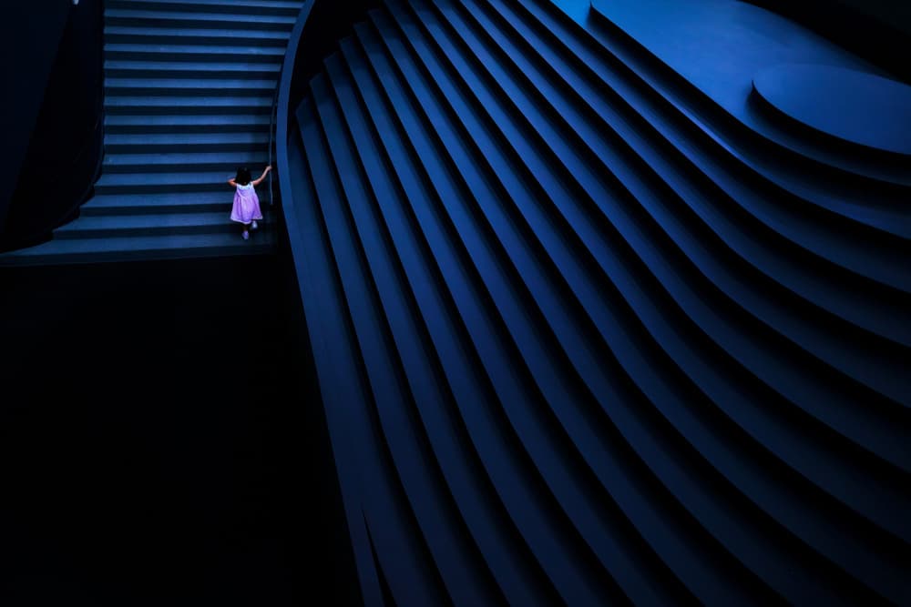 Girl on Blue Geometry by MingLun Tsai (蔡明倫) — canvas wall art
