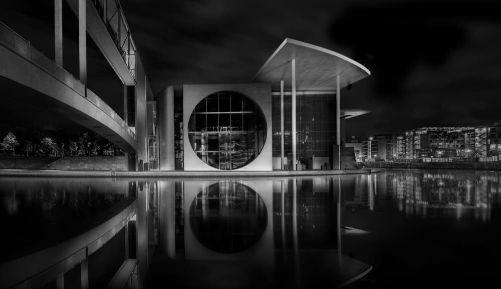 Modern City Night Reflection by Michael Eßig — canvas wall art